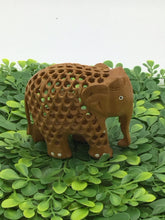 Load image into Gallery viewer, Hand Carved Wood Elephant w/Baby Elephant Inside Trunk Up
