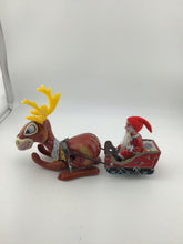 Load image into Gallery viewer, Vintage tin wind up toy santa with reindeer
