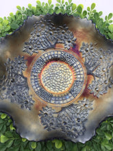 Load image into Gallery viewer, Blue Cainval Glass Ruffled Bowl, Orange Leaf Pattern
