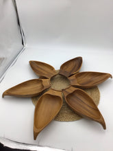 Load image into Gallery viewer, 28" Marmiltone Monkey Pod Wood Lotus Flower Lazy Susan Serving Set
