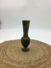 Load image into Gallery viewer, Wooden Turned Carved Etched Green Wood Pink Floral Leaf 7"
