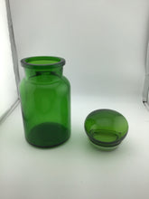 Load image into Gallery viewer, Green Glass Apothecary Jar w/Lid 9" Belgium VTG
