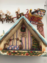 Load image into Gallery viewer, Heartwood Creek DREAMS FLY Santa in Sleigh Over House Figure

