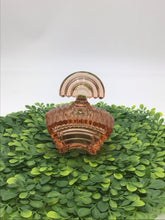 Load image into Gallery viewer, Art Deco Pleated Fan amber glass powder jar Fan
