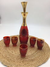 Load image into Gallery viewer, Bohemian glass gold enamel ruby decanter and 5 glasses

