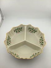 Load image into Gallery viewer, Holly Berry Gold Trim 3 Divided Relish Dish
