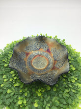 Load image into Gallery viewer, Blue Cainval Glass Ruffled Bowl, Orange Leaf Pattern
