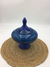 Load image into Gallery viewer, Blue Italian Ceramic Candy Dish Pedestal Bowl With Lid
