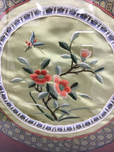 Load image into Gallery viewer, Chinese Peach Flowers Embroidered Round Textile Panel Silk
