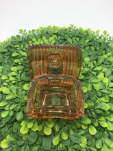 Load image into Gallery viewer, Art Deco Pleated Fan amber glass powder jar Fan
