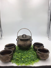 Load image into Gallery viewer, Vintage Hammered Metallic Bean pot with 4 serving crocks
