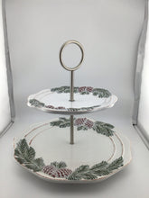 Load image into Gallery viewer, Ambiance Vintage Pine 2 Tier Serving Pinecones Greenery Pottery
