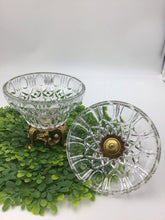 Load image into Gallery viewer, Hollywood Regency cut glass bowl with lid with gold
