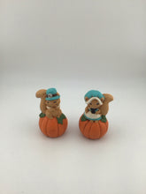 Load image into Gallery viewer, Ceramic Squirrel Pilgrim Pumpkin Figurine Pair Thanksgiving

