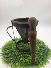 Load image into Gallery viewer, Primitive Cone Strainer Colander Sieve Stand with Wood Pestle
