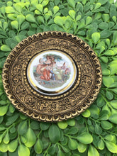 Load image into Gallery viewer, Limoges Round Ceramic Tile in Brass Tone Frame Genuine Porcelain 5" Round
