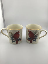 Load image into Gallery viewer, Set 2 Winter Greetings Cardinal 9 oz China Coffee Mugs
