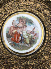 Load image into Gallery viewer, Limoges Round Ceramic Tile in Brass Tone Frame Genuine Porcelain 5" Round
