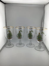 Load image into Gallery viewer, Set 4 Christmas Tree Gold Pedestal Goblets 16oz NEW (BOX)

