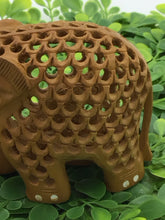 Load image into Gallery viewer, Hand Carved Wood Elephant w/Baby Elephant Inside Trunk Up
