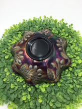 Load image into Gallery viewer, Blue Cainval Glass Ruffled Bowl, Orange Leaf Pattern
