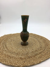 Load image into Gallery viewer, Wooden Turned Carved Etched Green Wood Pink Floral Leaf 7"
