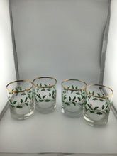 Load image into Gallery viewer, Set/4 Holly Berry Glass Set  Gold Rim Tumbler 4" (BOX)
