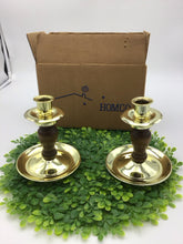 Load image into Gallery viewer, Wood-&amp;-brass taper candlestick holder (2)
