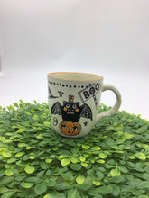 Load image into Gallery viewer, Handpainted Eli and Ana mug Vintage-Style Black Bat Boo Pumpkin
