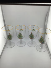 Load image into Gallery viewer, Set 4 Christmas Tree Gold Pedestal Goblets 16oz NEW (BOX)
