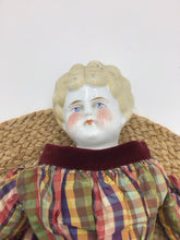 Load image into Gallery viewer, Antique German Marion China Head Doll Blonde Curls Blue Eyes
