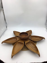 Load image into Gallery viewer, 28" Marmiltone Monkey Pod Wood Lotus Flower Lazy Susan Serving Set
