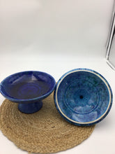 Load image into Gallery viewer, Blue Italian Ceramic Candy Dish Pedestal Bowl With Lid
