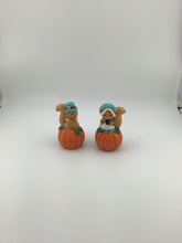Load image into Gallery viewer, Ceramic Squirrel Pilgrim Pumpkin Figurine Pair Thanksgiving
