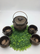 Load image into Gallery viewer, Vintage Hammered Metallic Bean pot with 4 serving crocks

